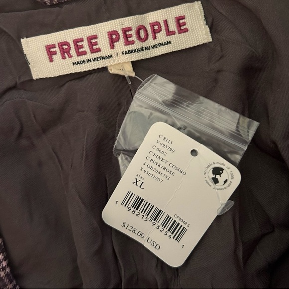 NWT Free People Amber Belted Plaid Vest in Pink Combo Sz XL - Picture 10 of 10